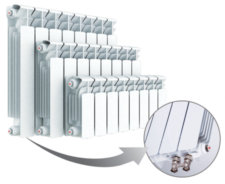 Радиатор биметаллический секционный Rifar Base Ventil 350 х 9 секций (подключение нижнее слева)